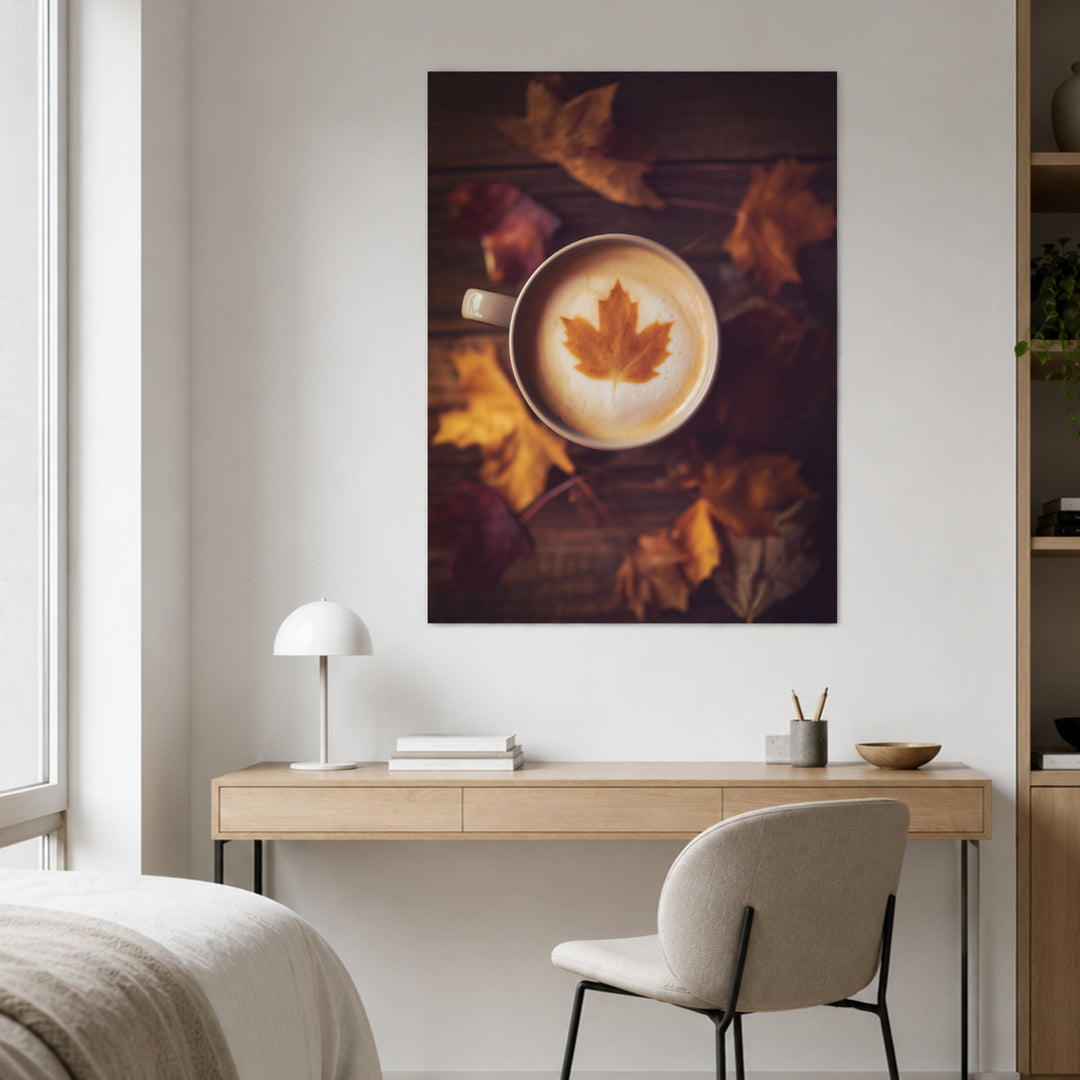 Herbstkaffee mit Ahornblatt Poster – Ohne Rahmen – Produktfoto
