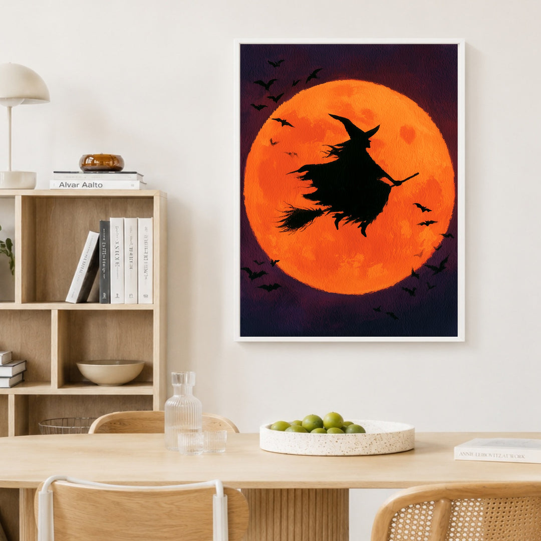 Hexe im Mondschein Poster – Weißer Rahmen – Produktfoto