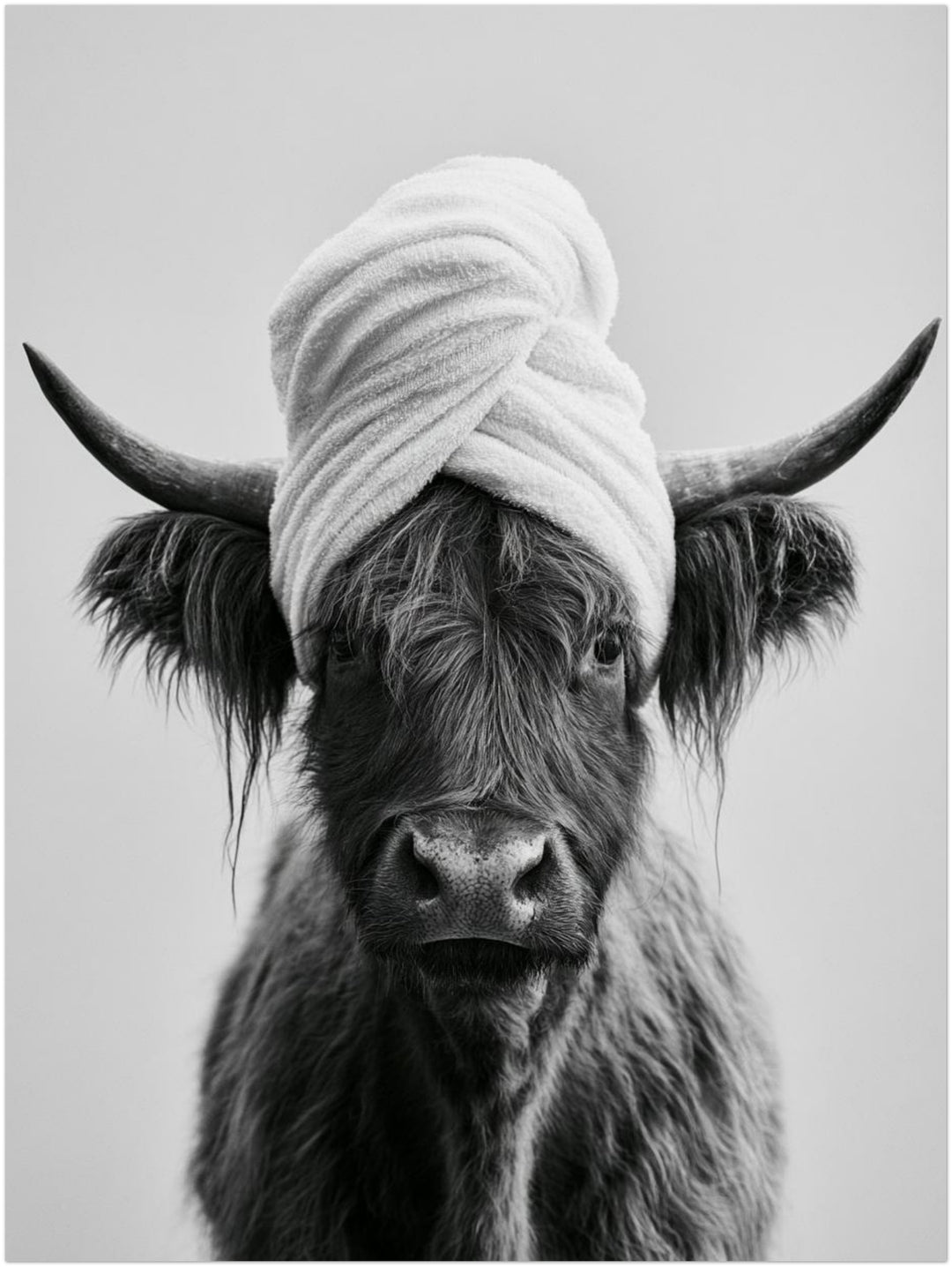 Highlander Kuh mit Handtuch Poster – Ohne Rahmen – Produktfoto
