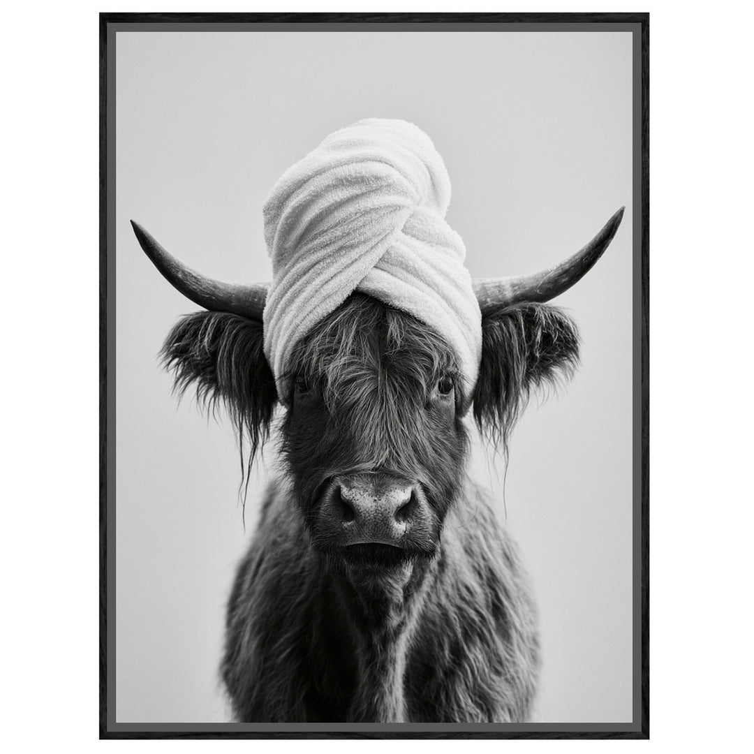 Highlander Kuh mit Handtuch Leinwandbild – Leinwandbild