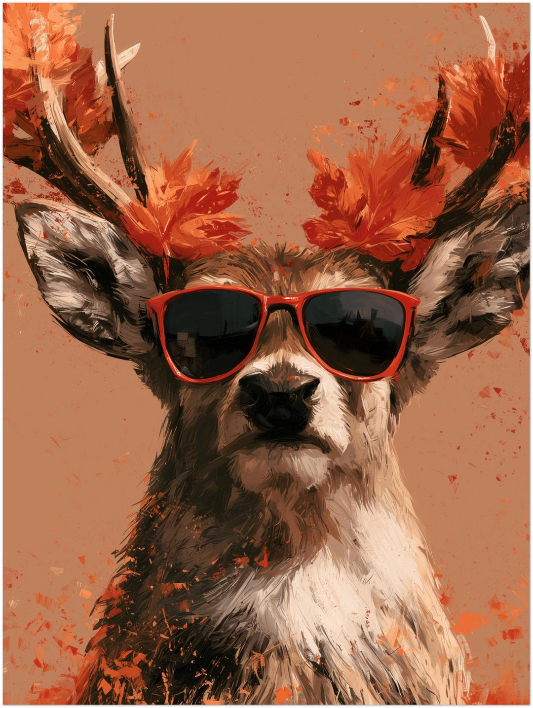 Hirsch mit roter Sonnenbrille Poster – Ohne Rahmen – Produktfoto