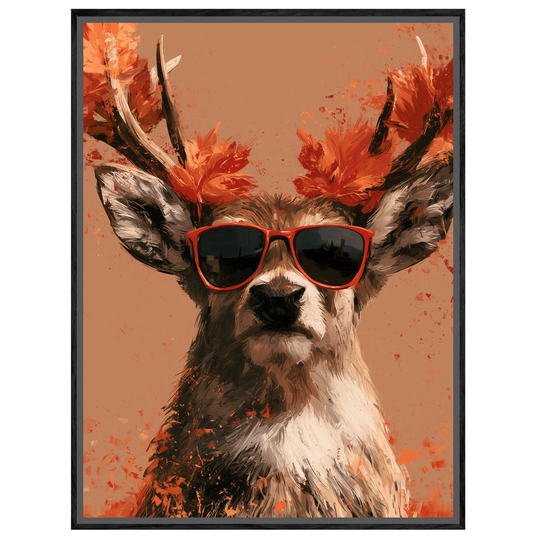 Hirsch mit roter Sonnenbrille Leinwandbild – Leinwandbild