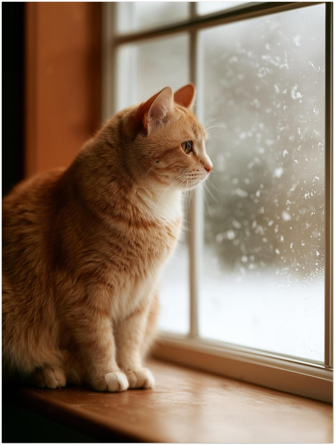 Katze am Winterfenster Poster – Ohne Rahmen – Produktfoto