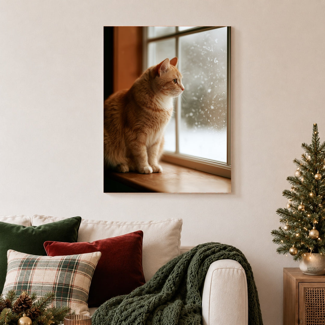 Katze am Winterfenster Poster – Ohne Rahmen – Produktfoto