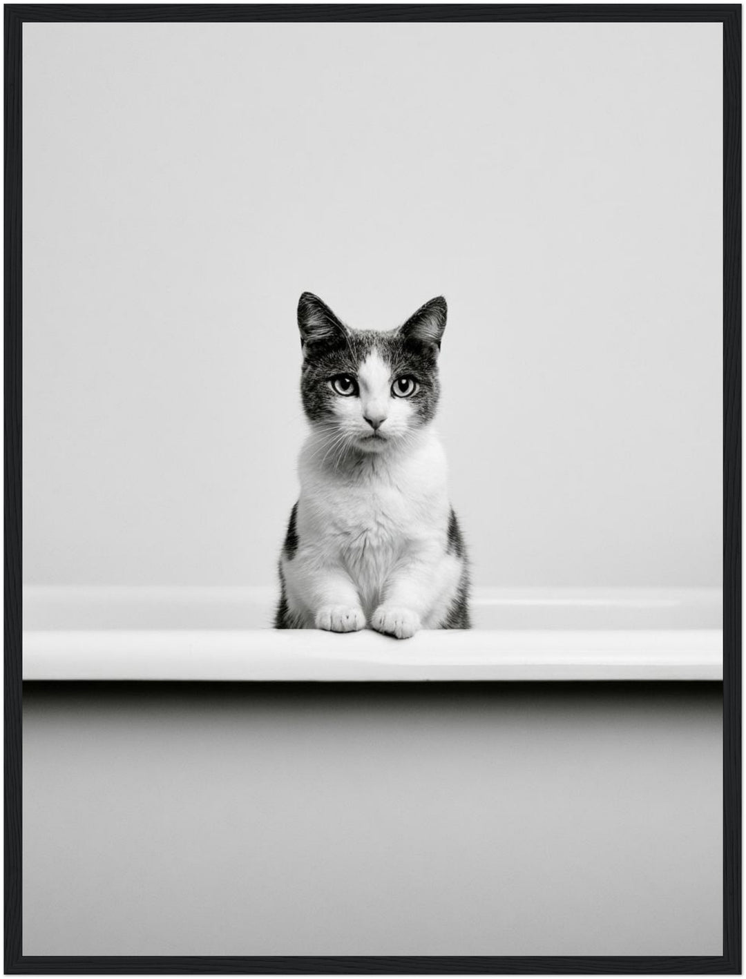 Katze in Badewanne Poster – Schwarzer Rahmen – Produktfoto