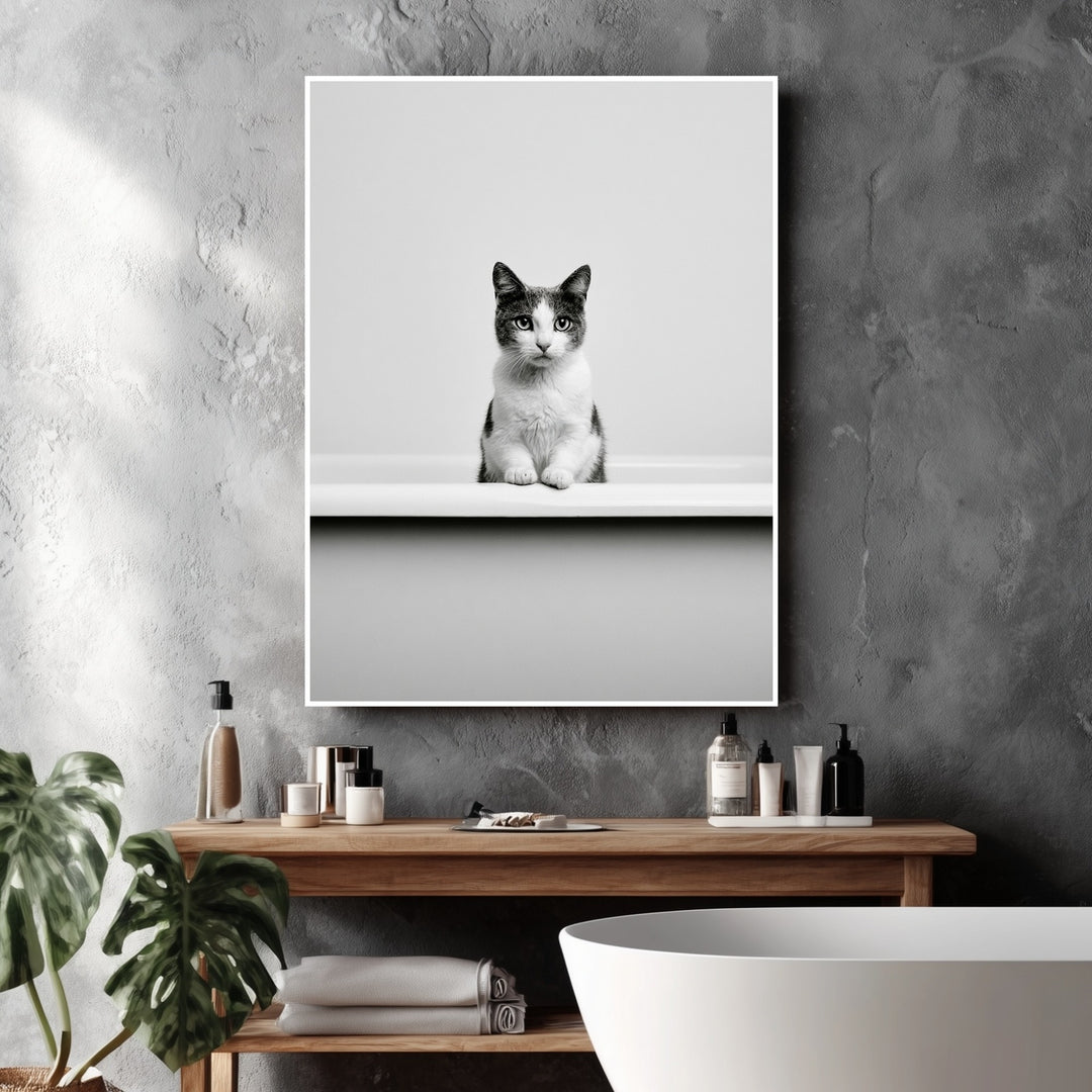 Katze in Badewanne Poster – Weißer Rahmen – Produktfoto