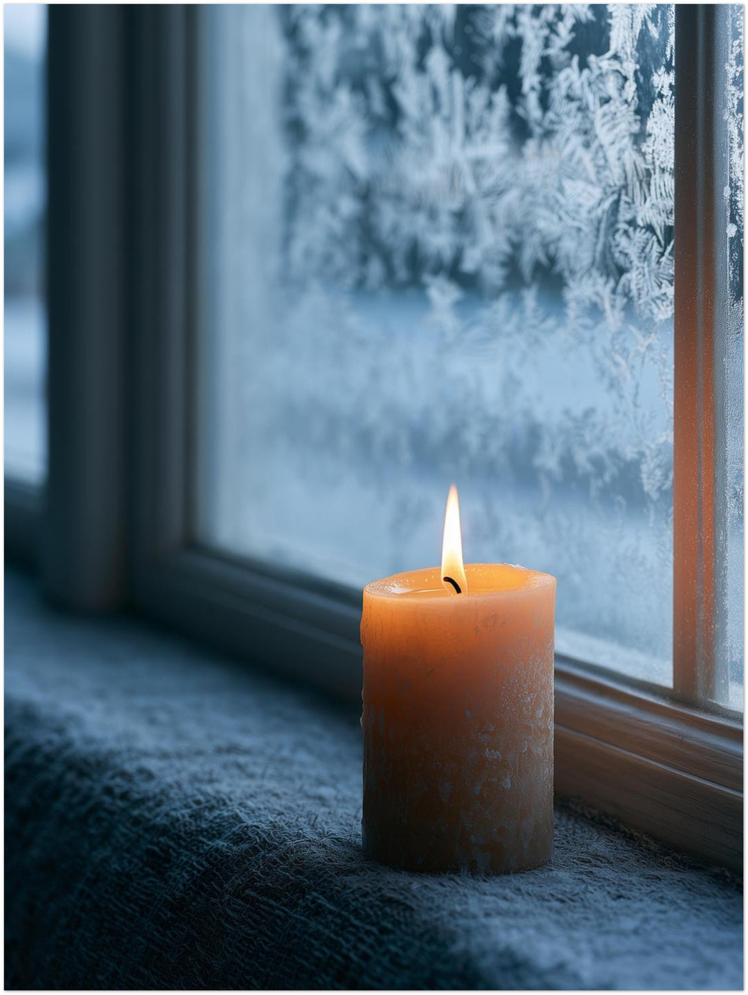 Kerze am Frostfenster Leinwandbild – Ohne Rahmen – Produktfoto
