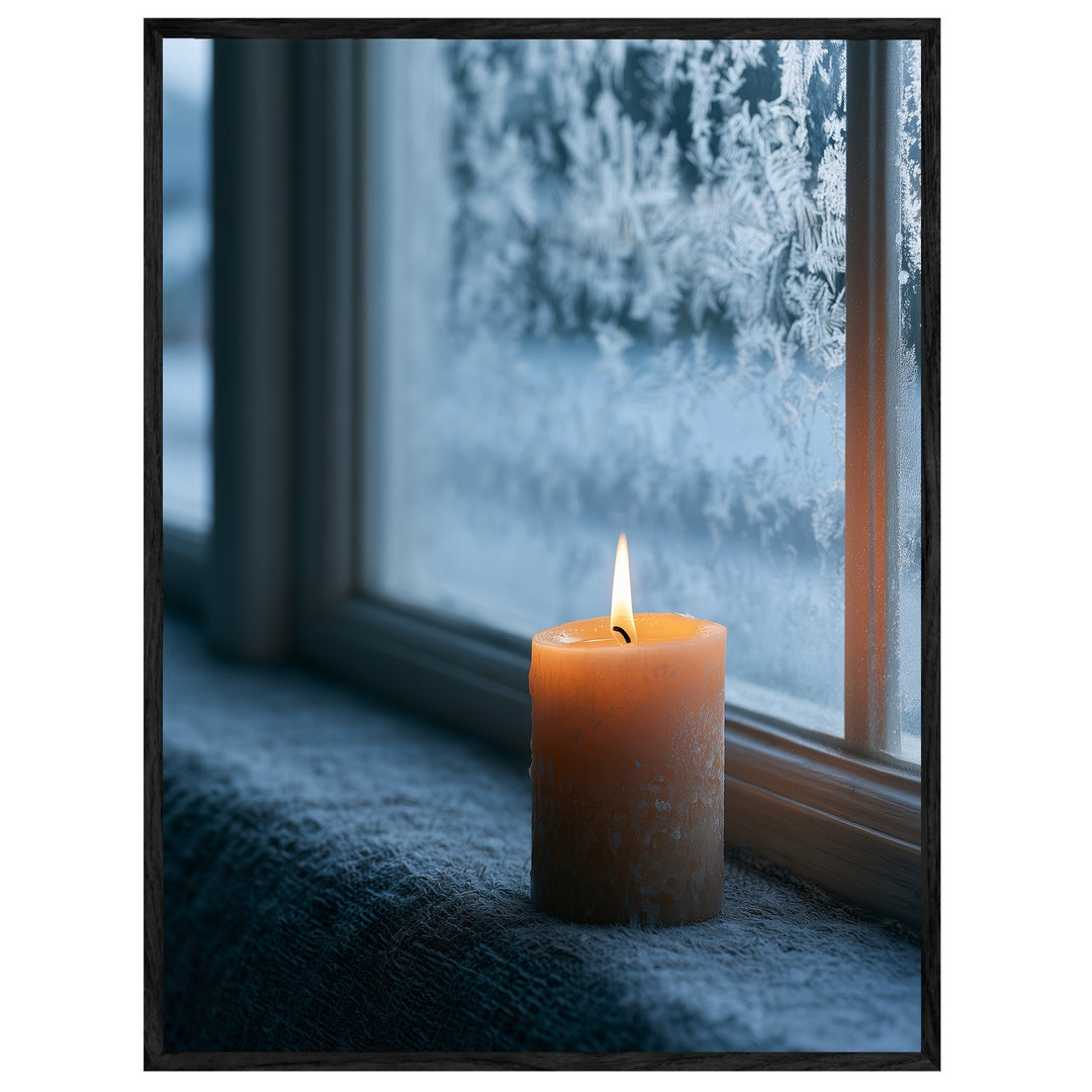 Kerze am Frostfenster Leinwandbild – Leinwandbild