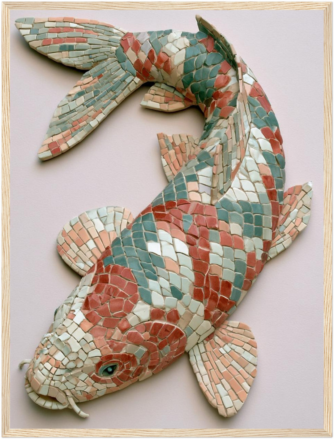 Koi Fisch Mosaik Poster – Holz natur Rahmen – Produktfoto