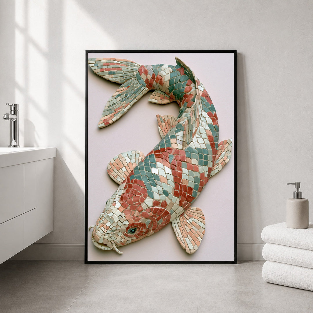 Koi Fisch Mosaik Poster – Schwarzer Rahmen – Produktfoto