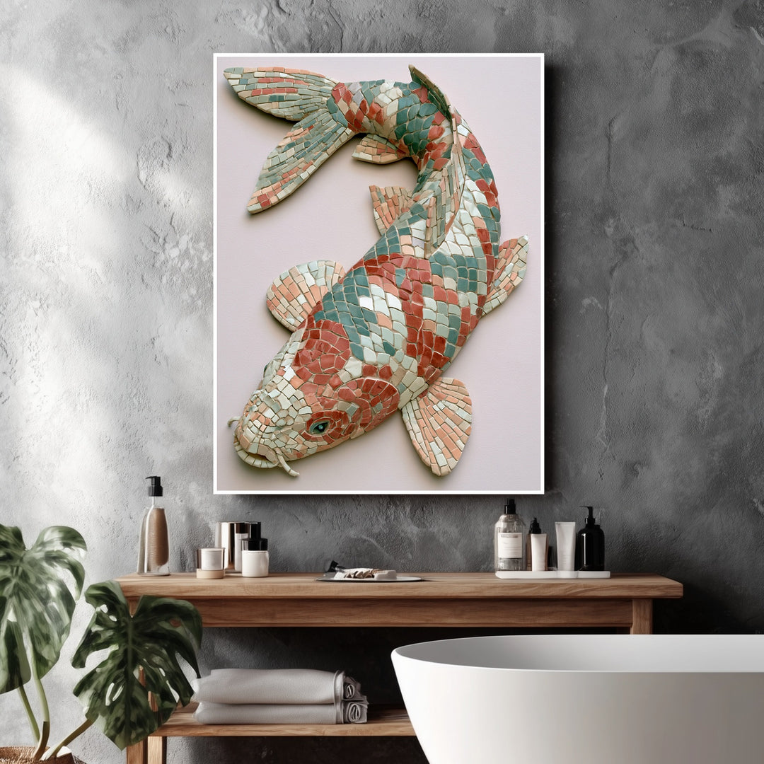 Koi Fisch Mosaik Poster – Weißer Rahmen – Produktfoto
