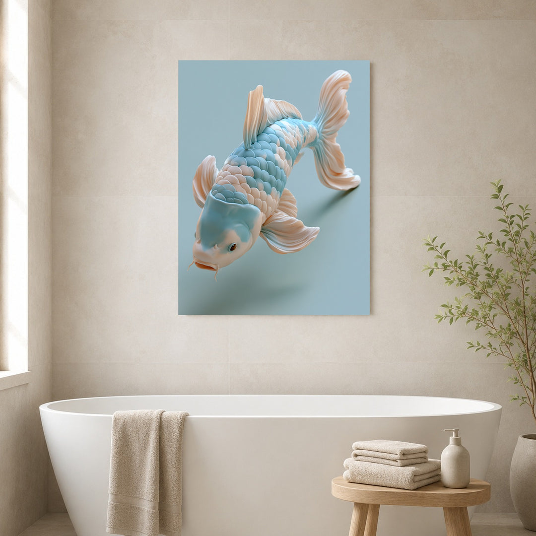 Koi Fisch Pastellblau Leinwandbild – Ohne Rahmen – Produktfoto