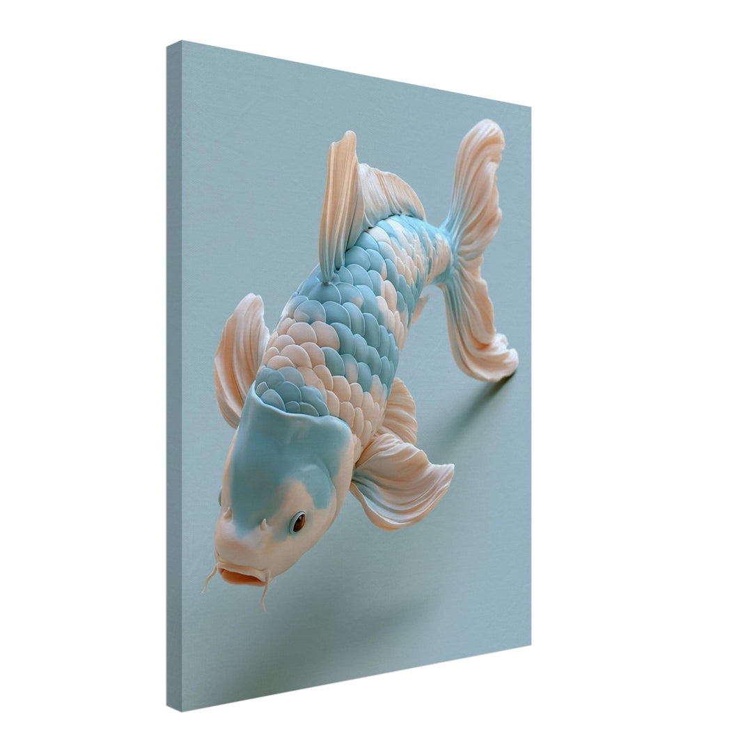 Koi Fisch Pastellblau Leinwandbild – Schräge Ansicht – Produktfoto