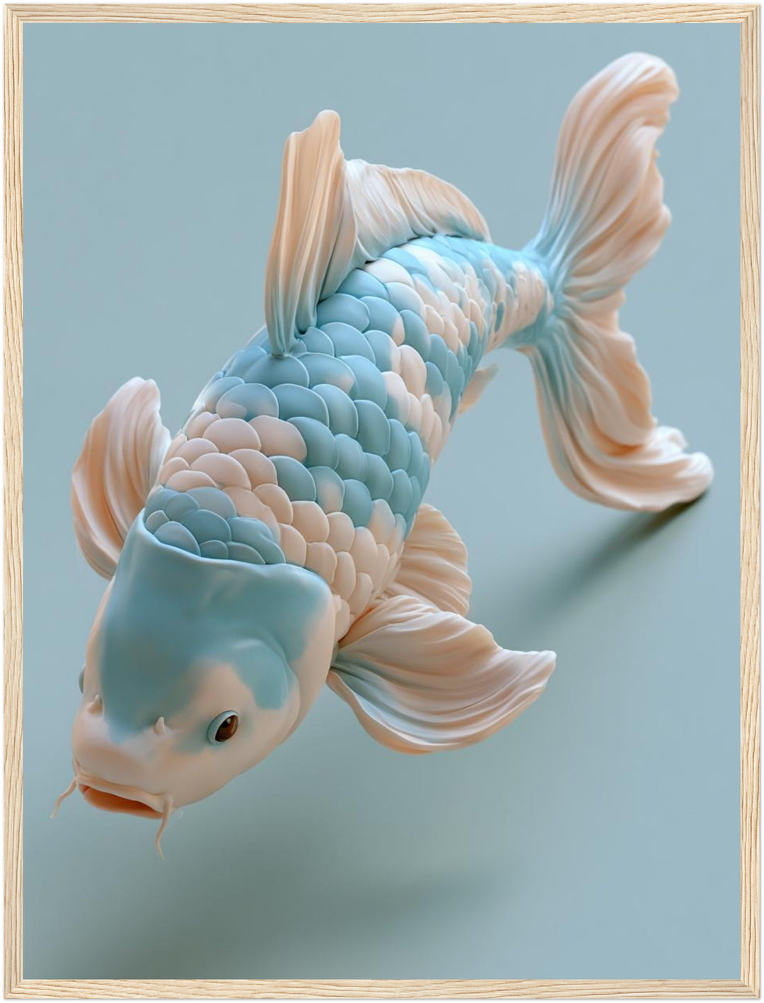 Koi Fisch Pastellblau Poster – Holz natur Rahmen – Produktfoto