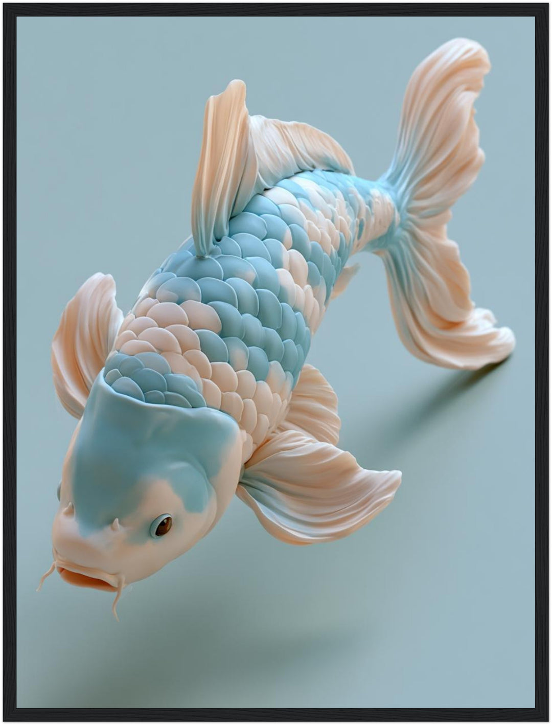 Koi Fisch Pastellblau Poster – Schwarzer Rahmen – Produktfoto