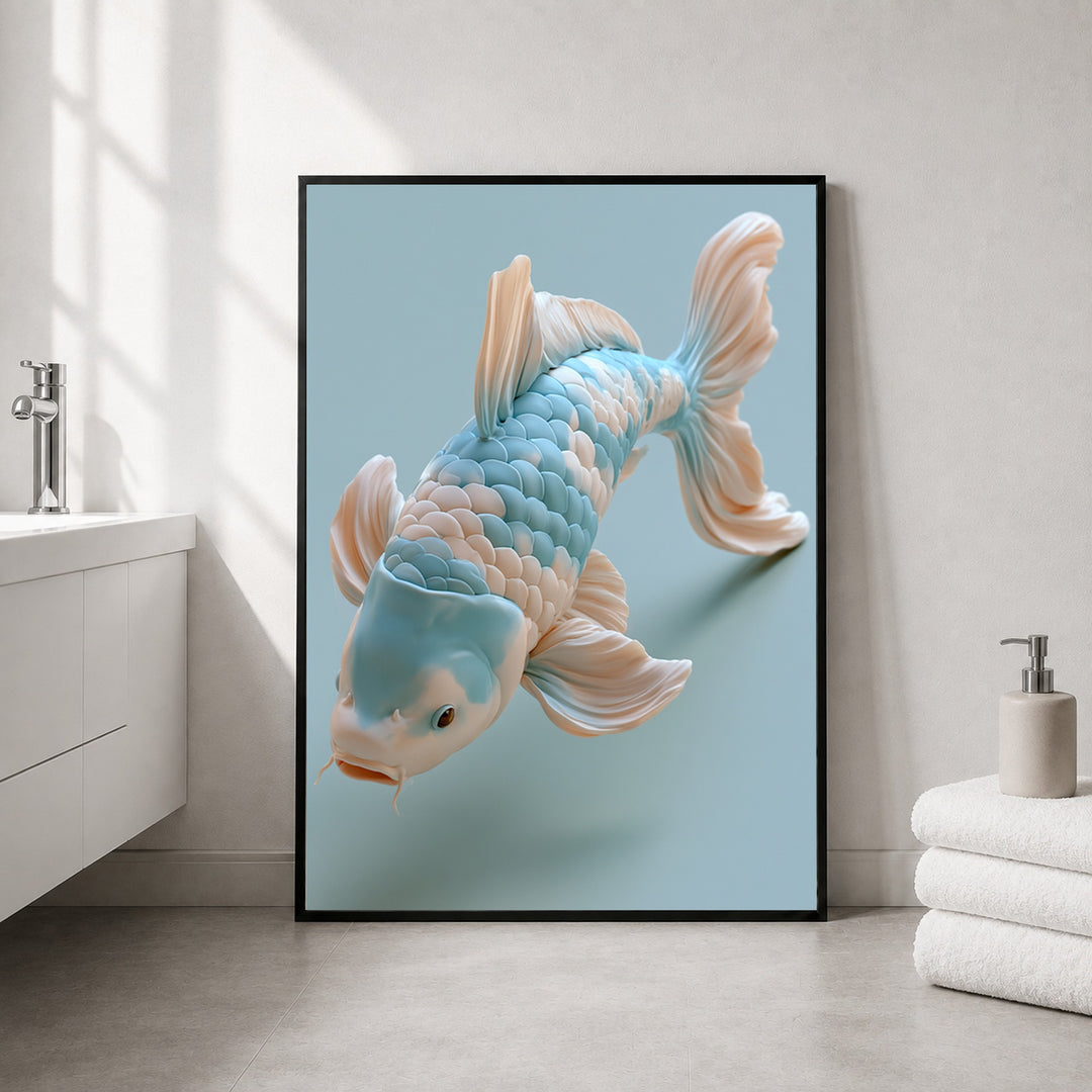 Koi Fisch Pastellblau Poster – Schwarzer Rahmen – Produktfoto
