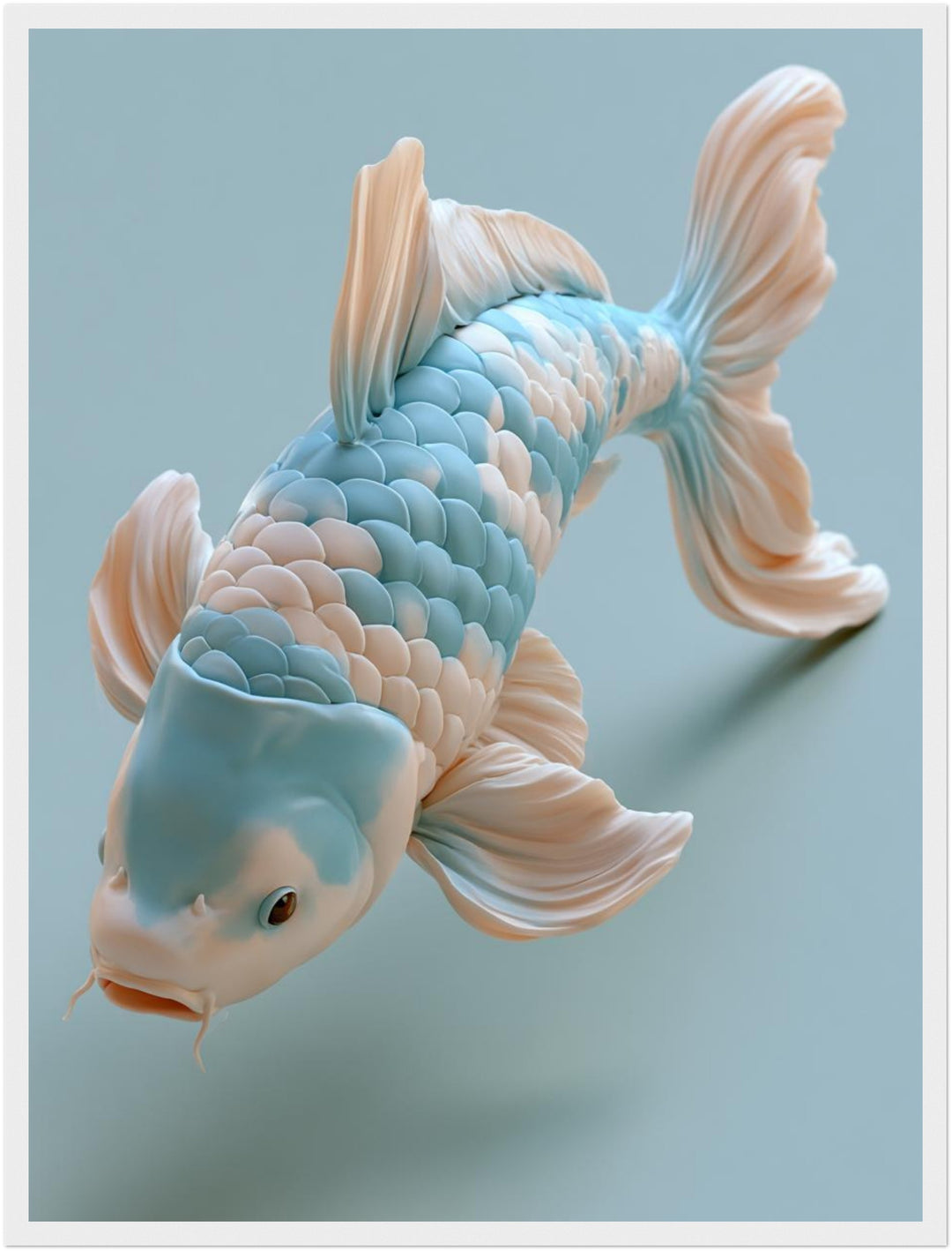 Koi Fisch Pastellblau Poster – Weißer Rahmen – Produktfoto