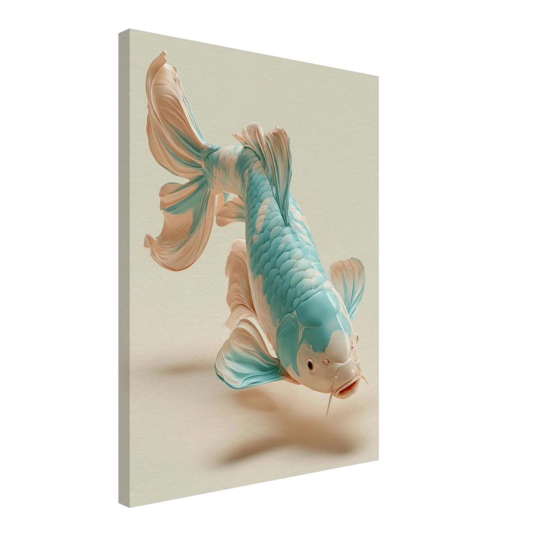 Koi Fisch türkis Leinwandbild – Schräge Ansicht – Produktfoto