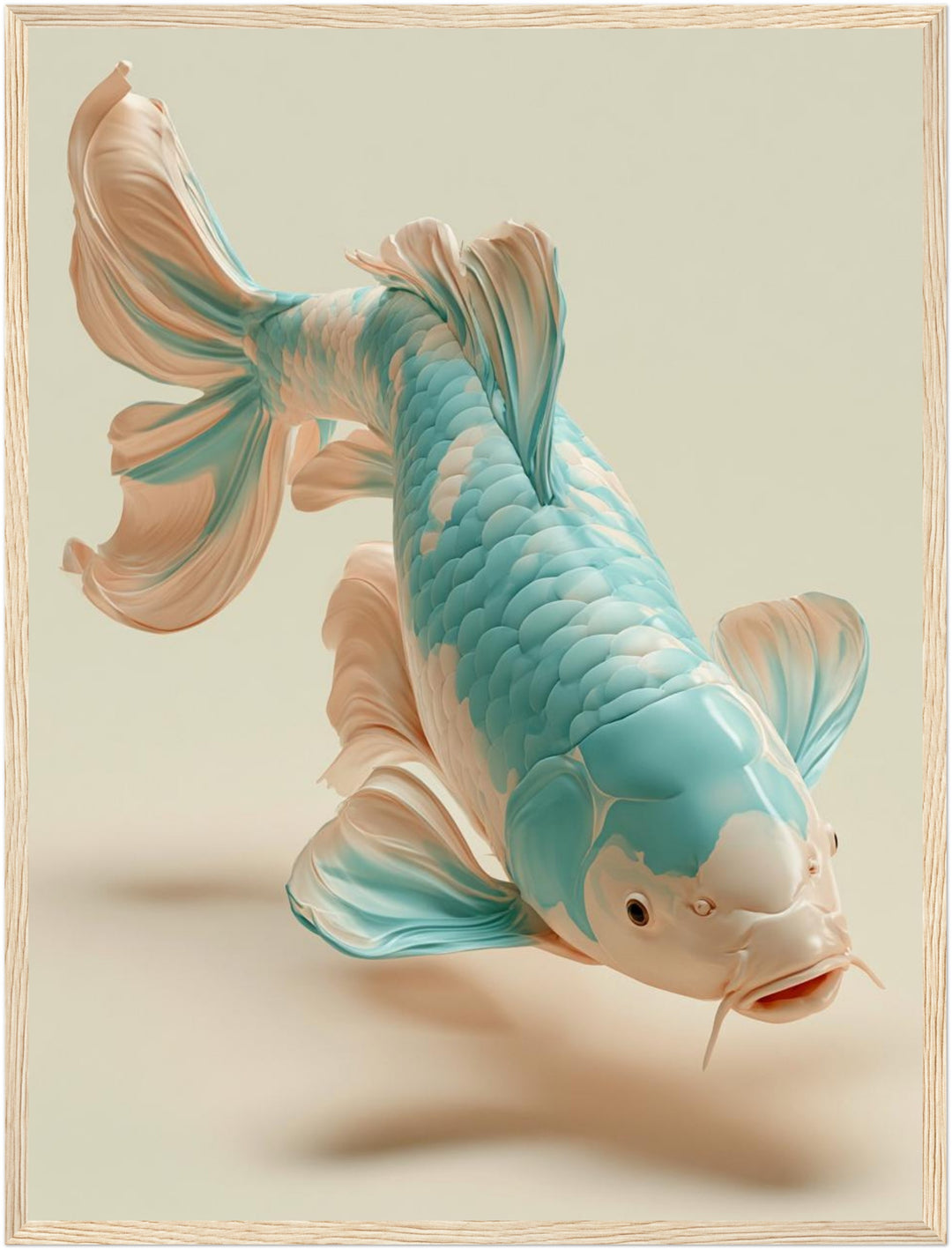 Koi Fisch türkis Poster – Holz natur Rahmen – Produktfoto