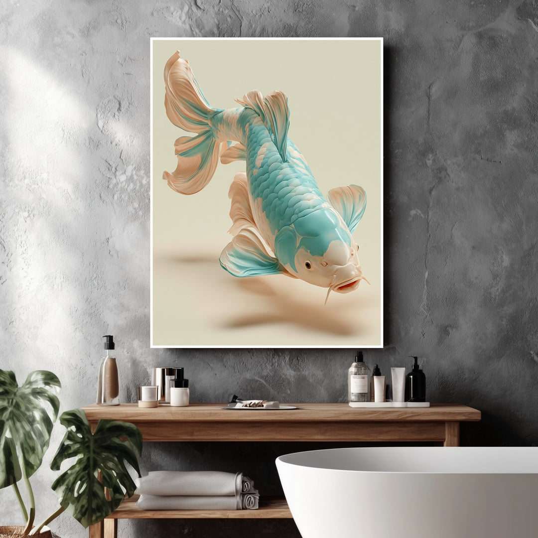 Koi Fisch türkis Poster – Weißer Rahmen – Produktfoto