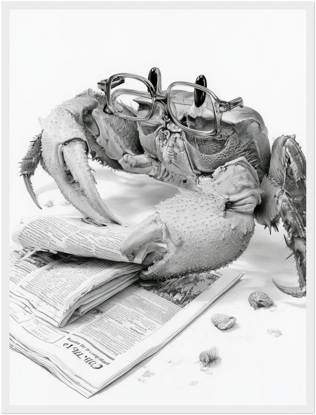 Krabbe liest Zeitung Poster – Weißer Rahmen – Produktfoto