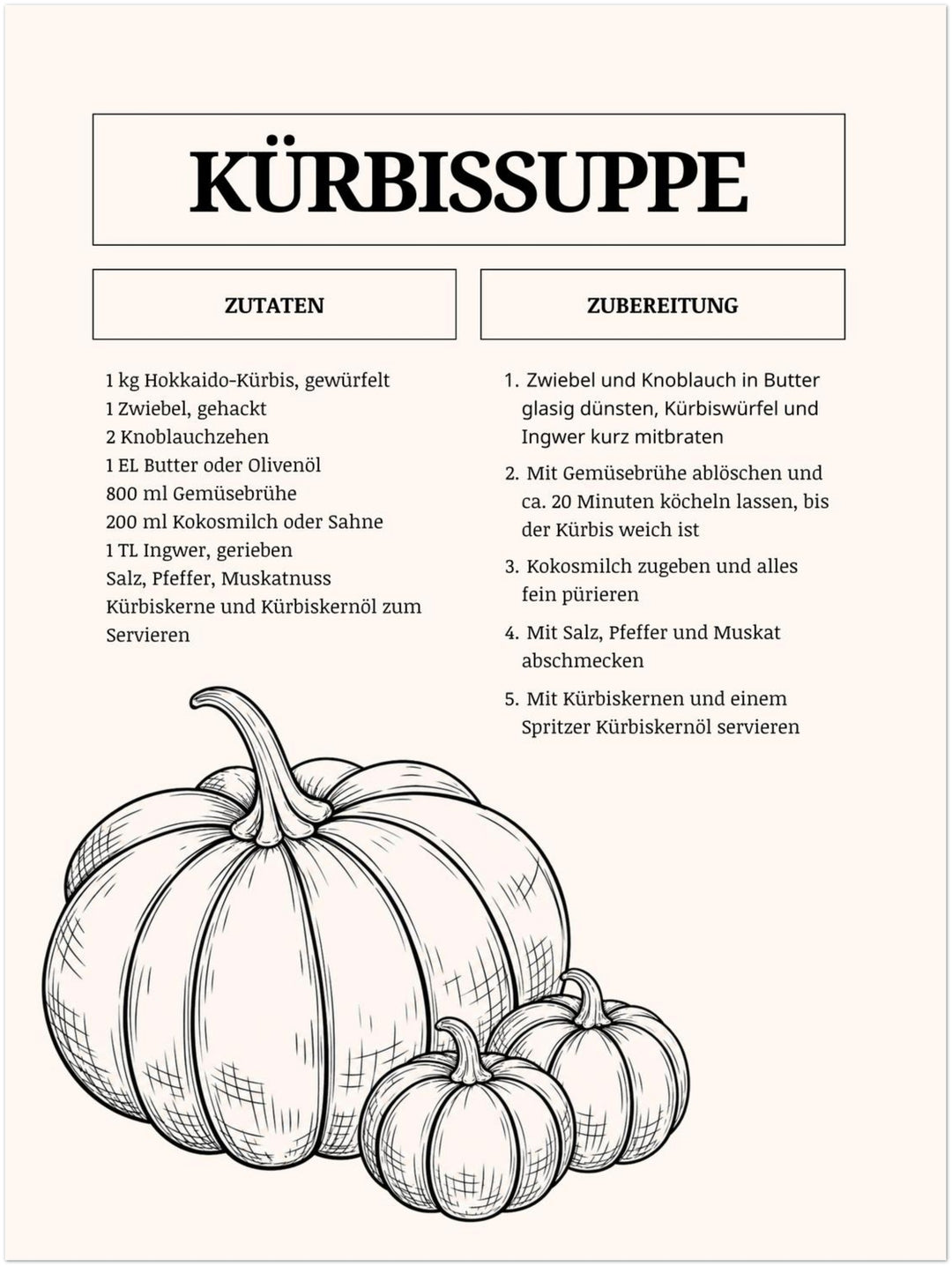 Kürbissuppe Rezept Vol. I Poster – Ohne Rahmen – Produktfoto