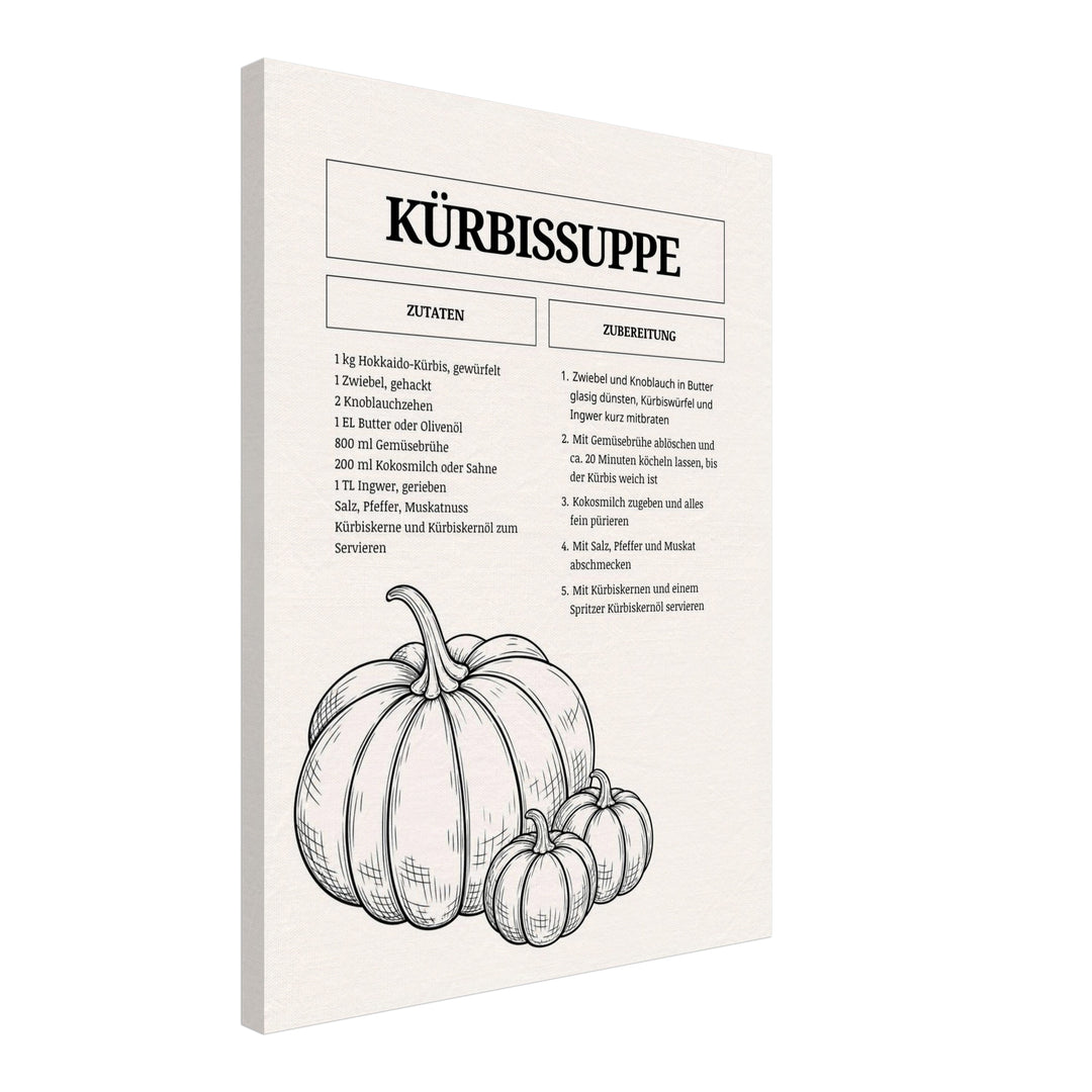 Kürbissuppe Rezept Vol. I Leinwandbild – Schräge Ansicht – Produktfoto