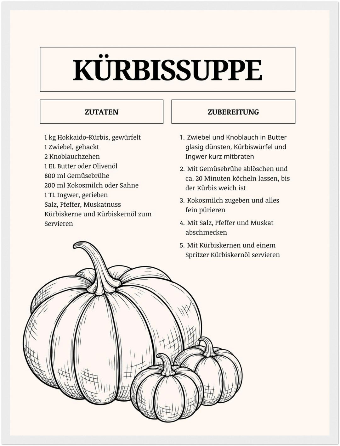 Kürbissuppe Rezept Vol. I Poster – Weißer Rahmen – Produktfoto