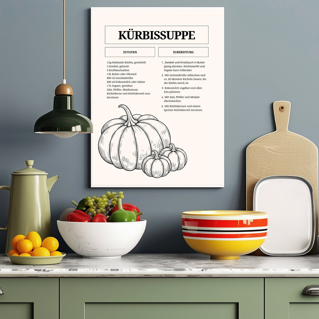 Kürbissuppe Rezept Vol. I Poster – Weißer Rahmen – Produktfoto