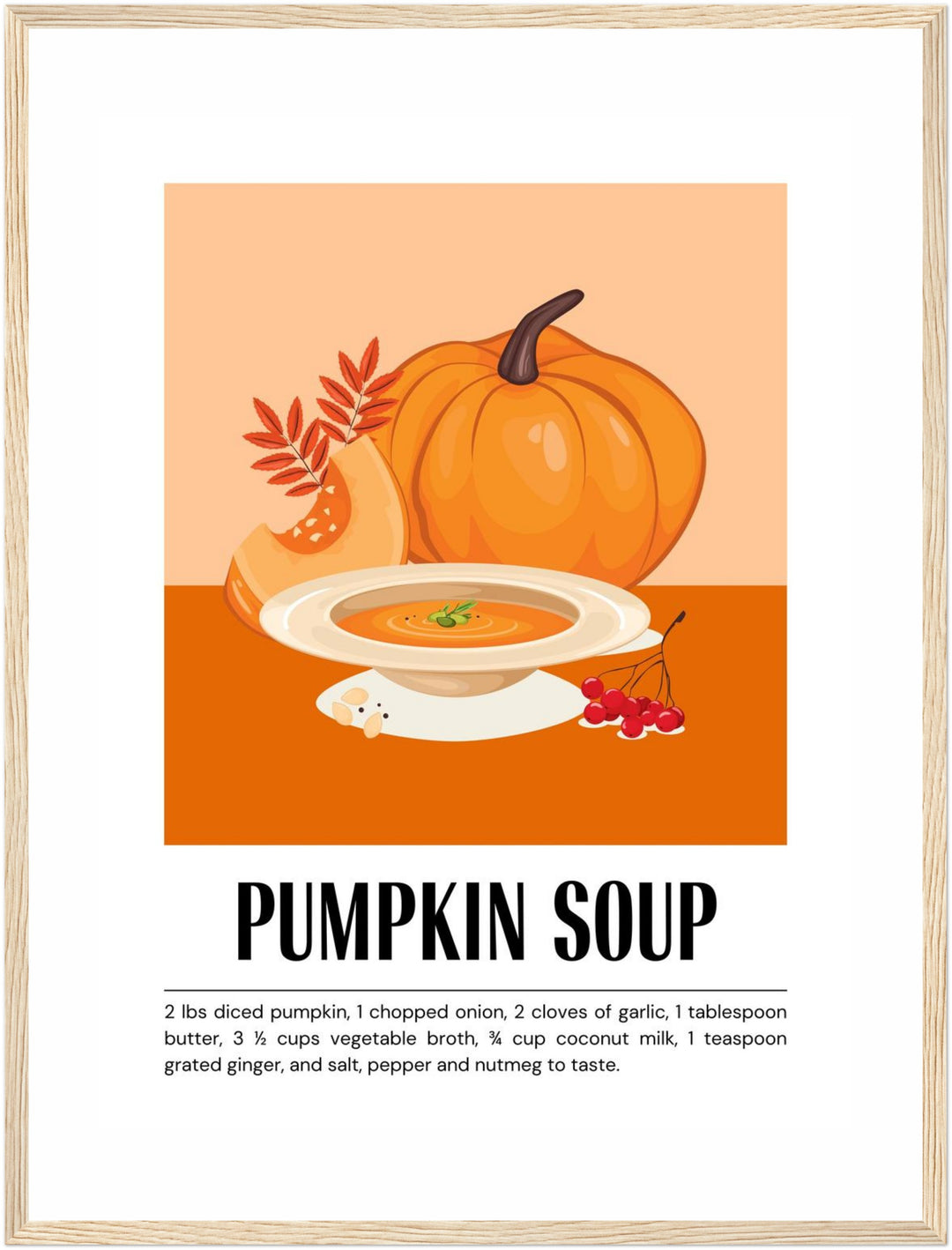Kürbissuppe im Herbst Poster – Holz natur Rahmen – Produktfoto