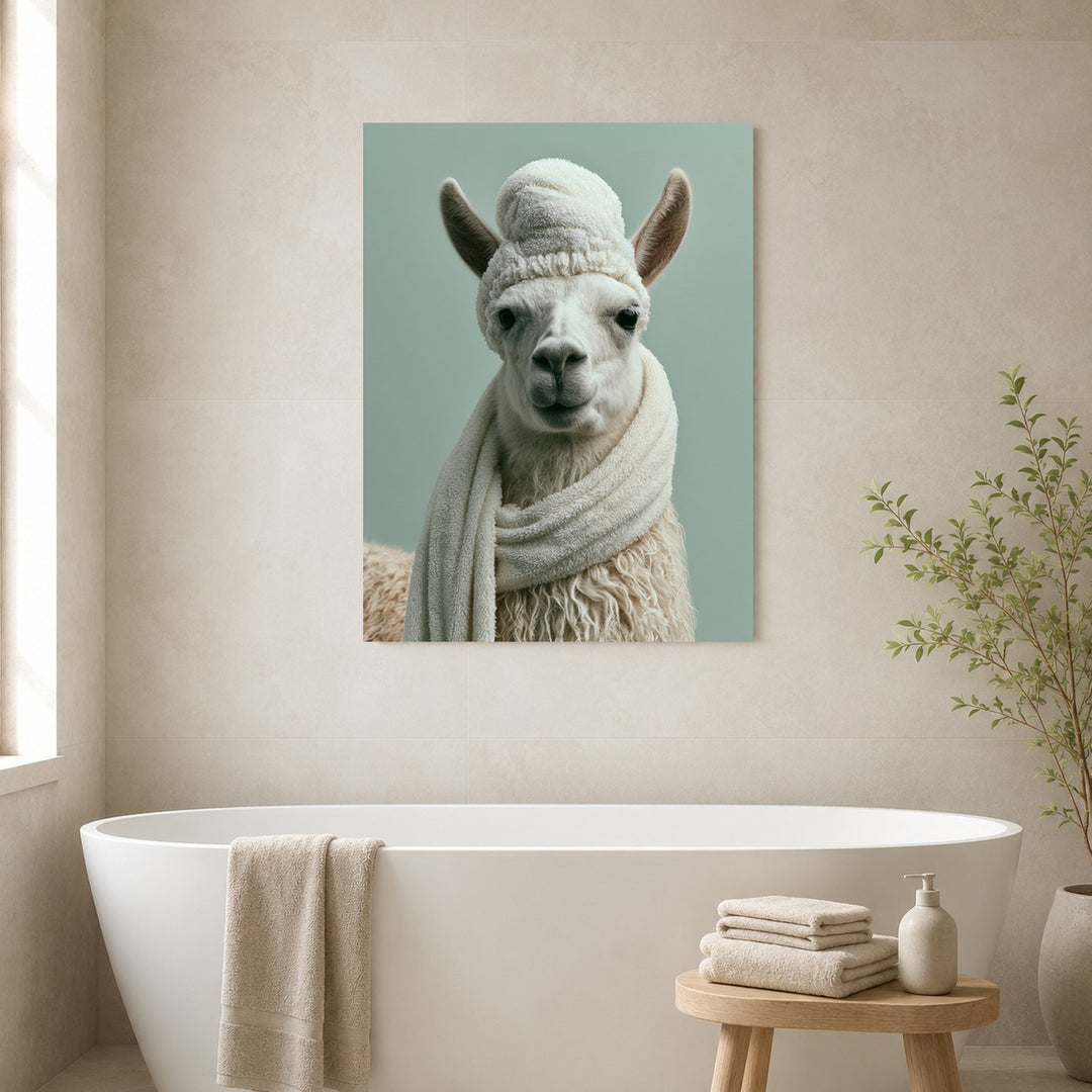 Lama mit Wintermütze Leinwandbild – Ohne Rahmen – Produktfoto