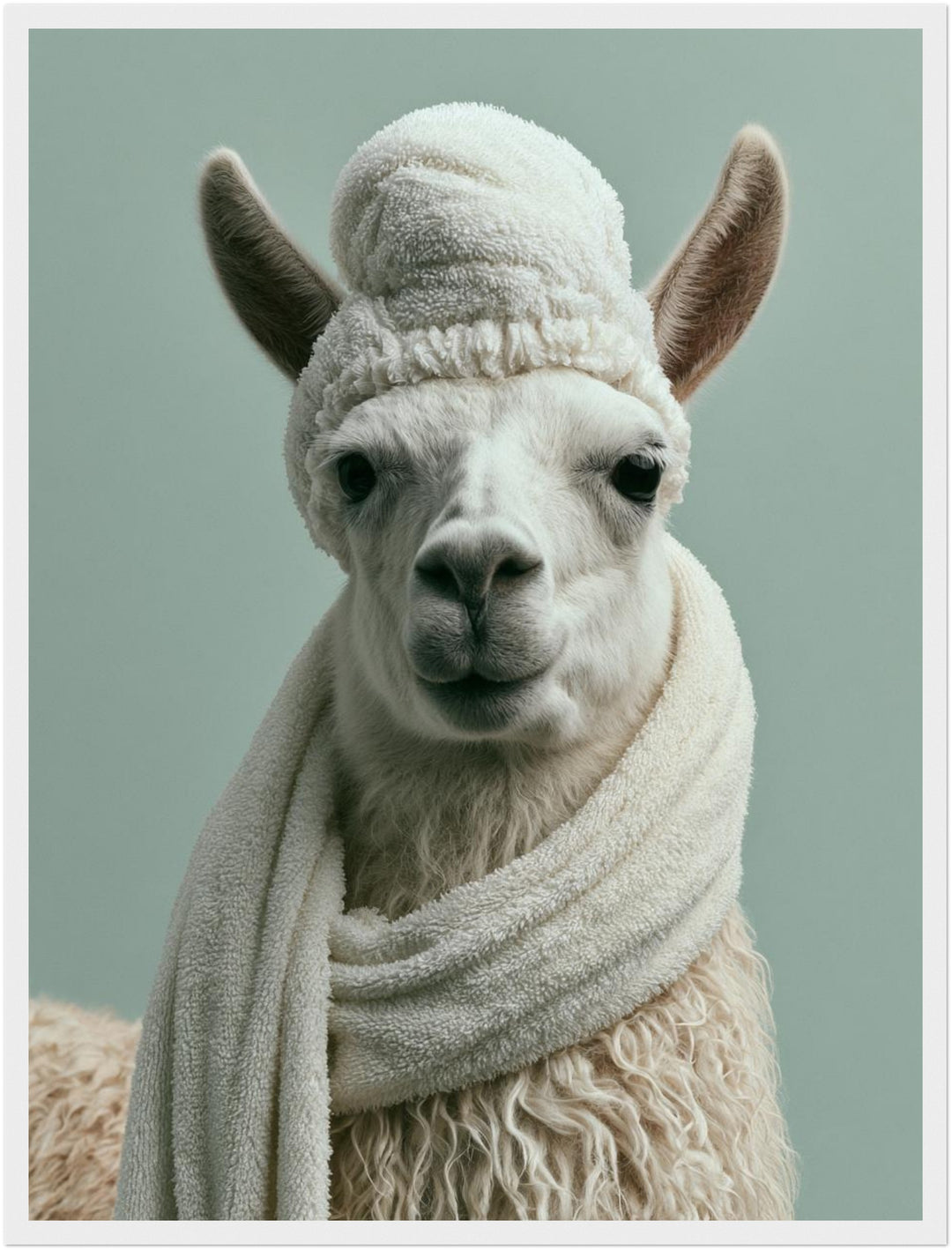 Lama mit Wintermütze Poster – Weißer Rahmen – Produktfoto