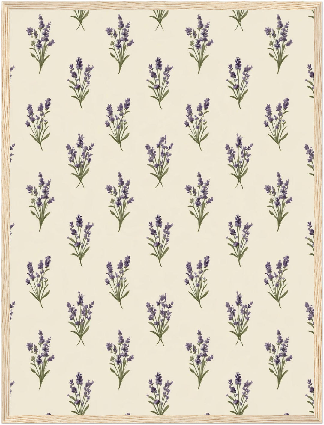 Lavendel Muster Creme Poster – Holz natur Rahmen – Produktfoto