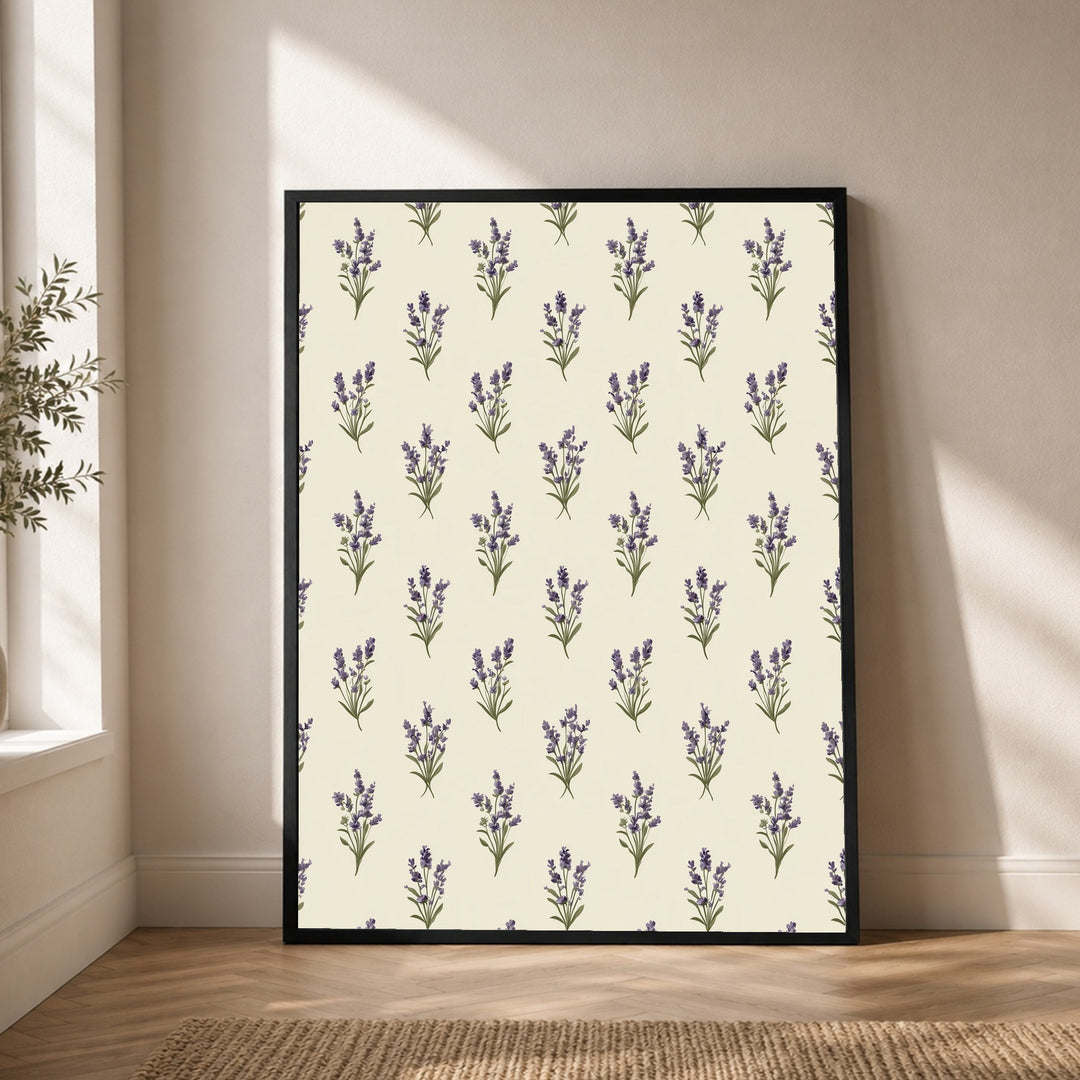 Lavendel Muster Creme Poster – Schwarzer Rahmen – Produktfoto