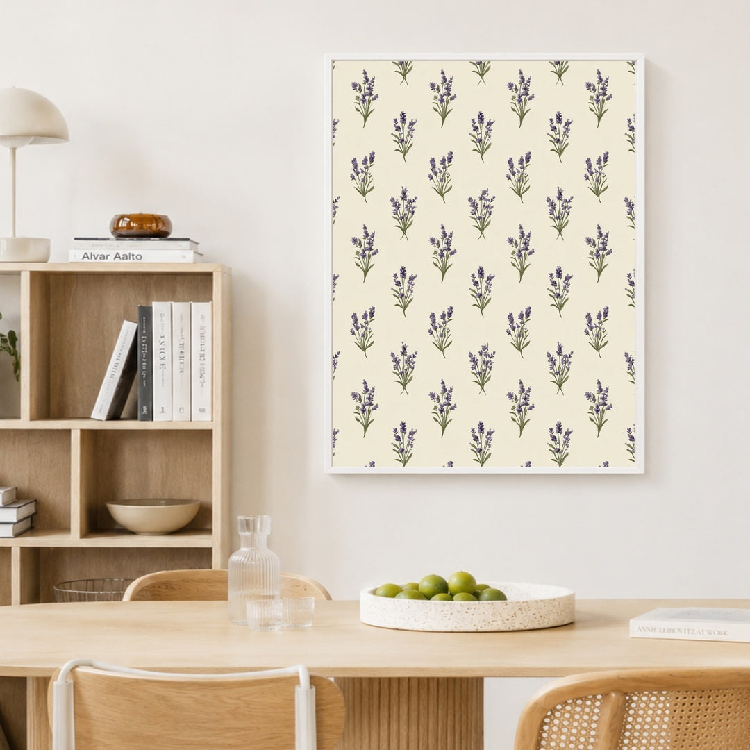 Lavendel Muster Creme Poster – Weißer Rahmen – Produktfoto