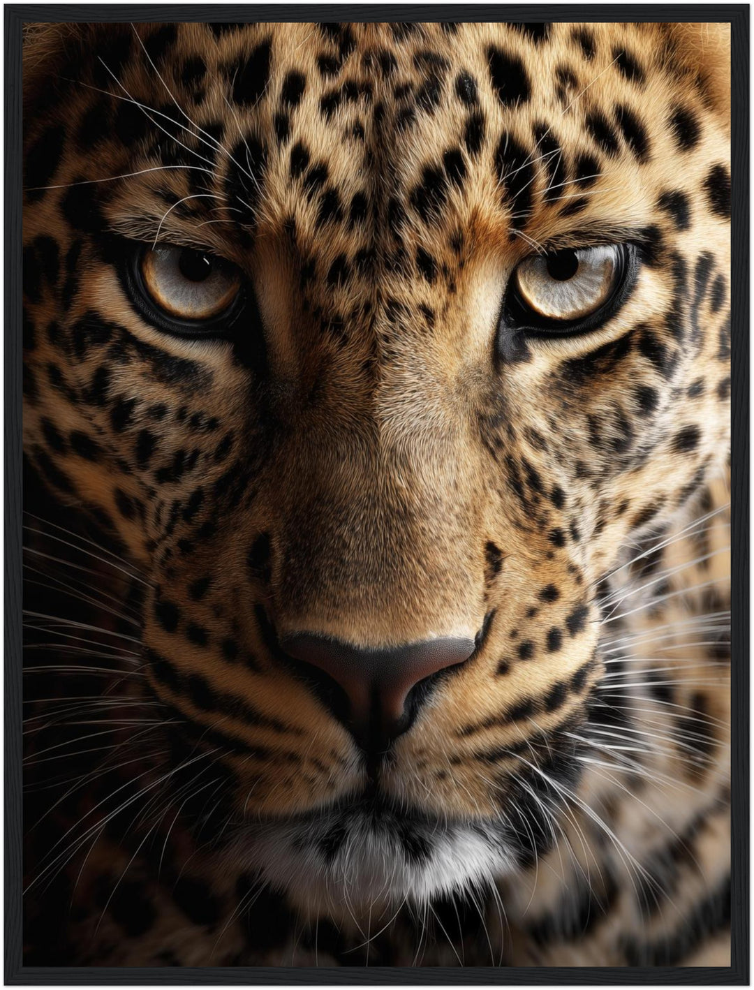 Leopard im Fokus Poster – Schwarzer Rahmen – Produktfoto
