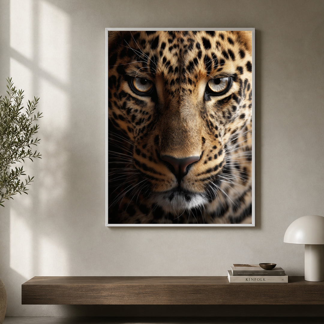 Leopard im Fokus Poster – Weißer Rahmen – Produktfoto