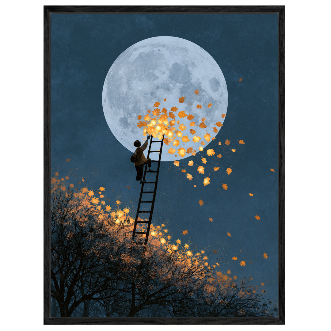 Mondleiter mit goldenen Blättern Leinwandbild – Leinwandbild