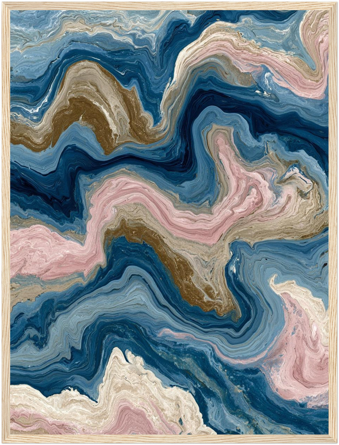 Marmor Fluid Art blau rosa Poster – Holz natur Rahmen – Produktfoto