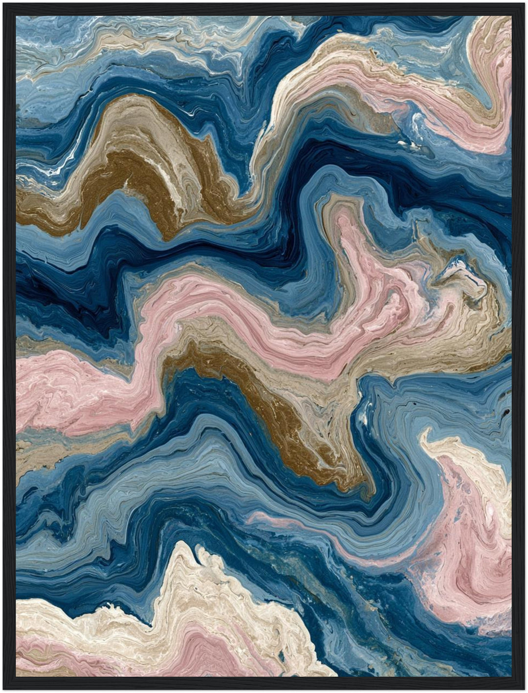 Marmor Fluid Art blau rosa Poster – Schwarzer Rahmen – Produktfoto