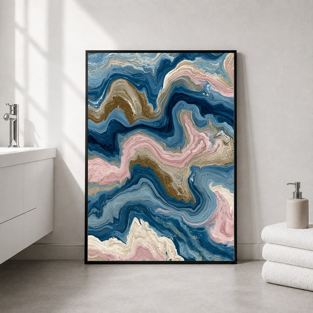 Marmor Fluid Art blau rosa Poster – Schwarzer Rahmen – Produktfoto