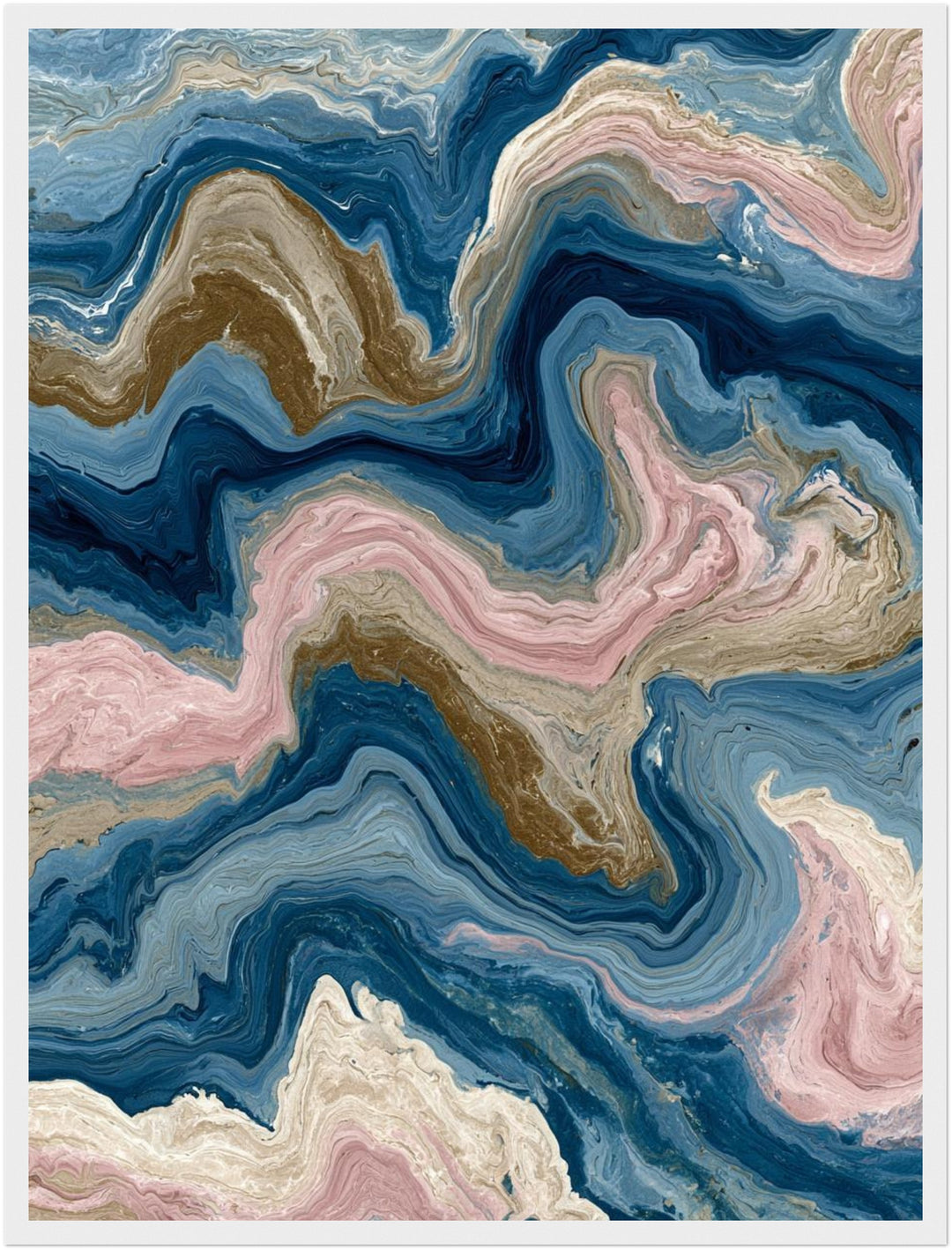 Marmor Fluid Art blau rosa Poster – Weißer Rahmen – Produktfoto