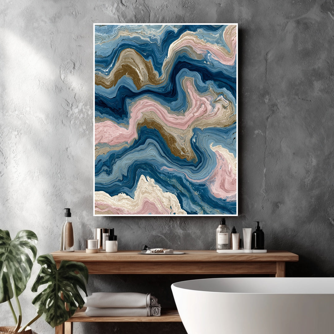 Marmor Fluid Art blau rosa Poster – Weißer Rahmen – Produktfoto