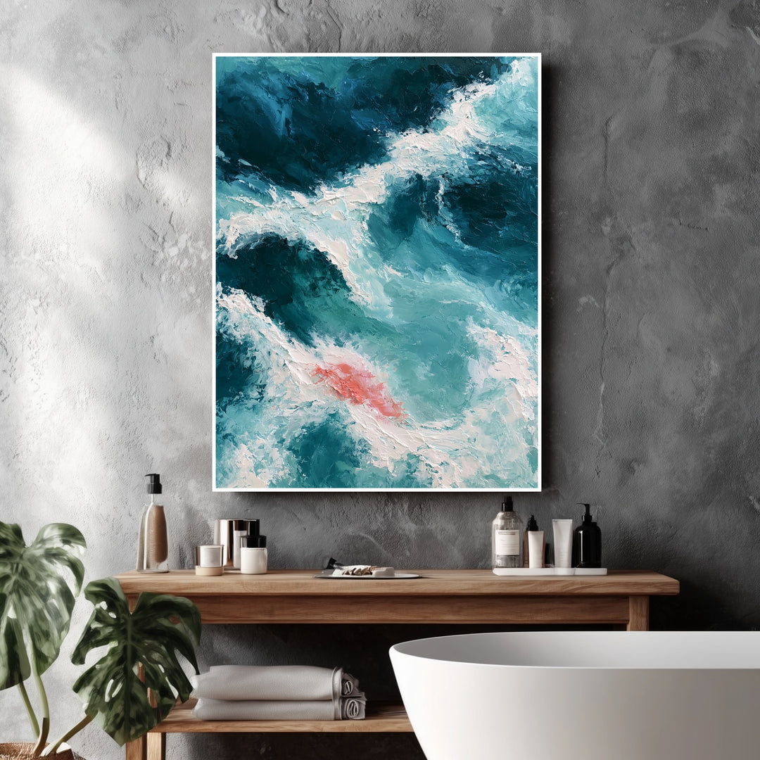 Meereswellen Ölgemälde Poster – Weißer Rahmen – Produktfoto