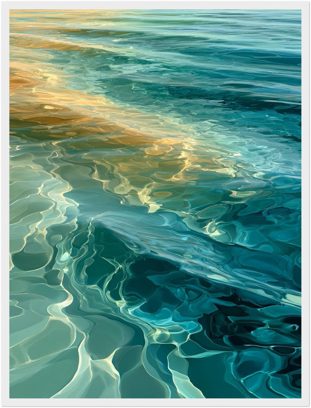 Meerwasser Sonnenlicht Reflexion Poster – Weißer Rahmen – Produktfoto