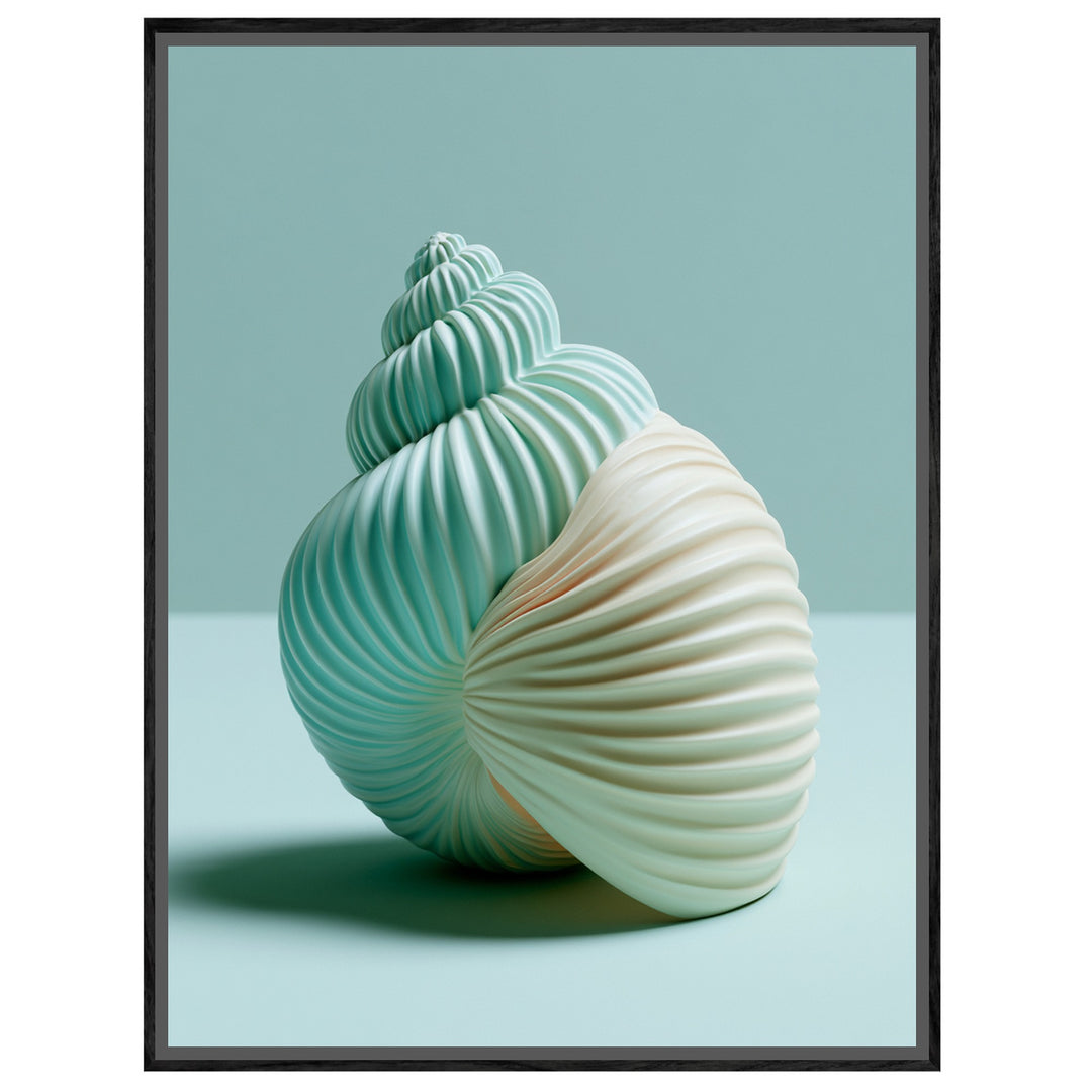 Minimalistische Meeresschnecke Leinwandbild – Schwarzer Rahmen – Wohnzimmer Mockup