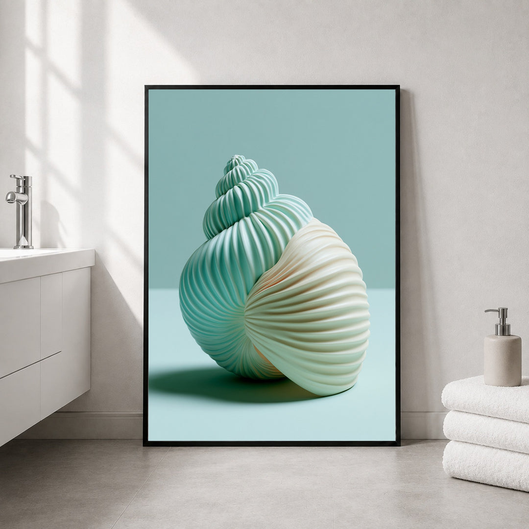 Minimalistische Meeresschnecke Poster – Schwarzer Rahmen – Wohnzimmer Mockup