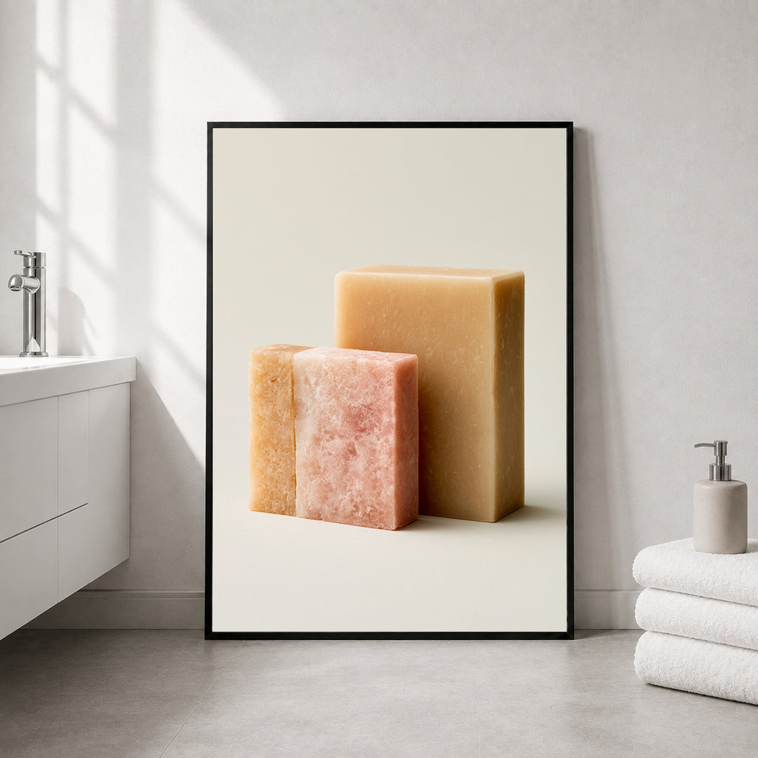 Naturseifen Stillleben Poster – Schwarzer Rahmen – Produktfoto
