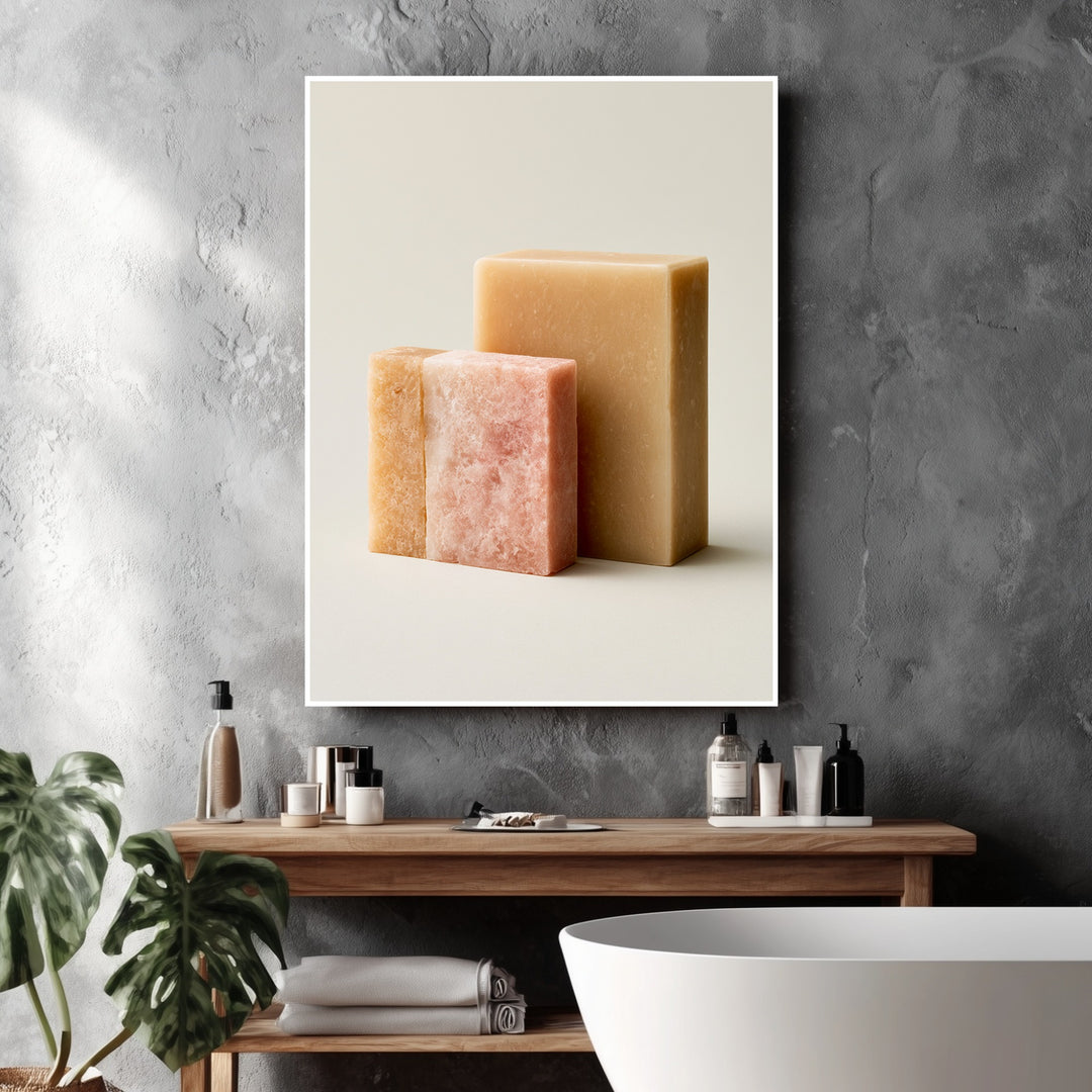 Naturseifen Stillleben Poster – Weißer Rahmen – Produktfoto