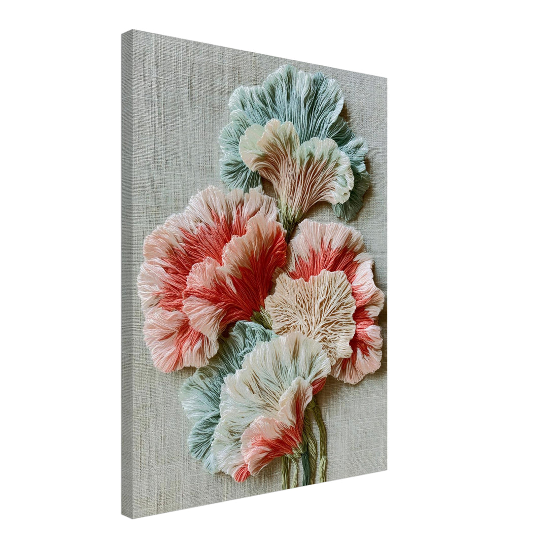 Nelken Stickerei Pastell Leinwandbild – Schräge Ansicht – Produktfoto
